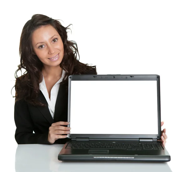 Mujer de negocios presentando laptopn — Foto de Stock
