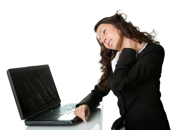Business women having neck pain. — Stock Photo, Image