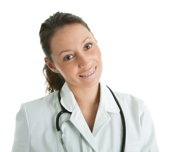 Sorridente médico mulher com estetoscópio — Fotografia de Stock