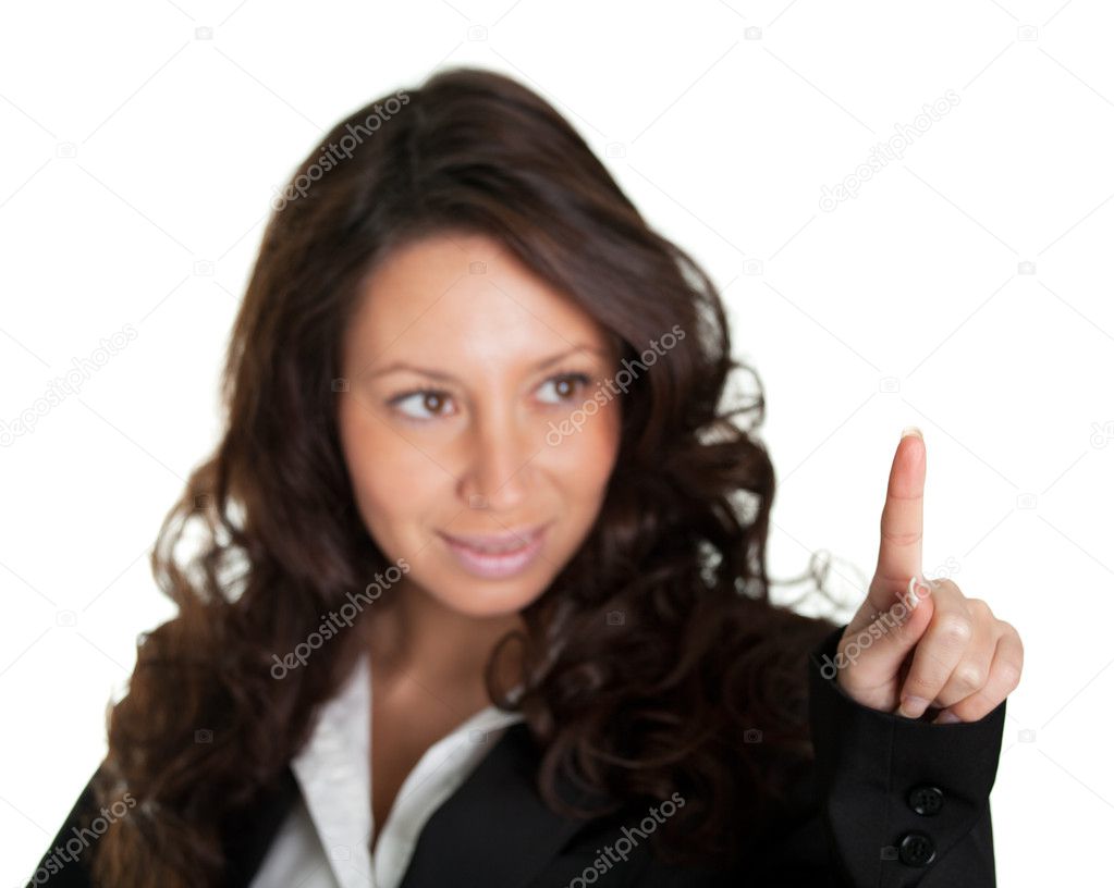 Business woman touching the screen with her finger