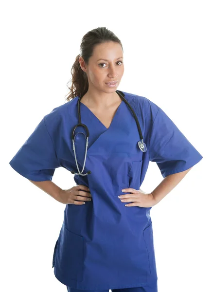 Leende sjuksköterska kvinna med stetoskop — Stockfoto