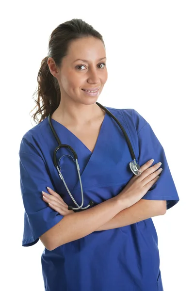Посміхаючись медсестра жінка зі стетоскопом — стокове фото