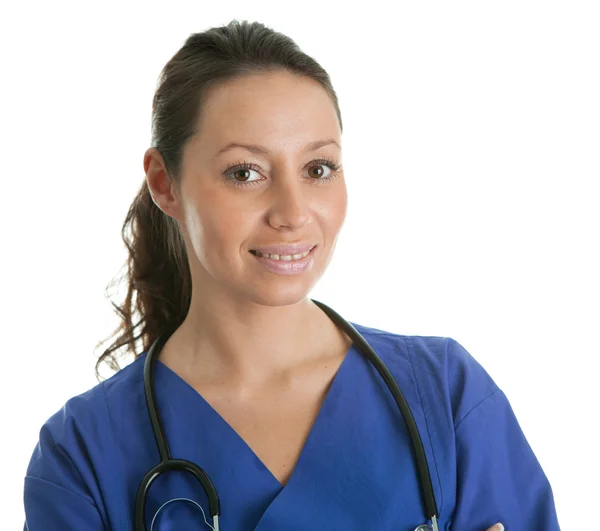 Leende sjuksköterska kvinna med stetoskop — Stockfoto