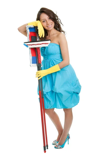 Mulher alegre relaxante após a limpeza — Fotografia de Stock