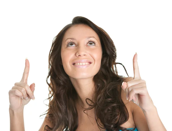 Glada kvinnor pekar upp till copyspace — Stockfoto
