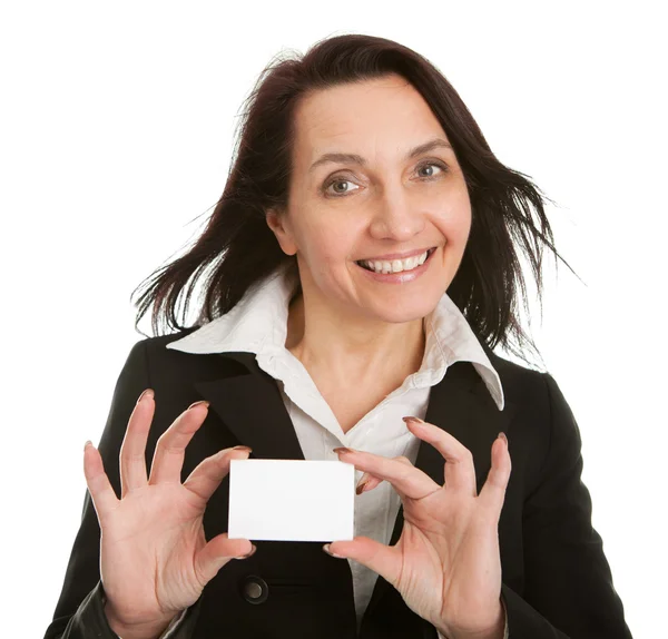 Affärskvinna med blankt kort — Stockfoto