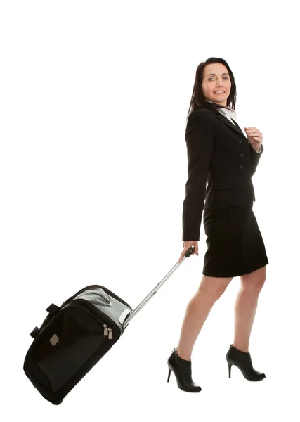 Весёлые деловые женщины с дорожной сумкой — стоковое фото