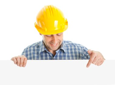 Confident worker presenting empty board clipart