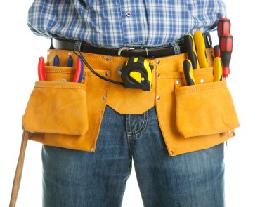 Close-up on worker's toolbelt clipart