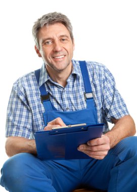 Confident service man taking notes clipart