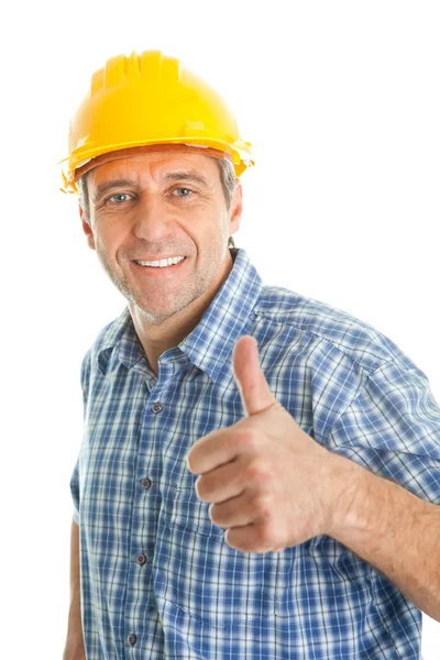 Trabalhador usando chapéu duro — Fotografia de Stock