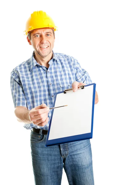 Technician offering to sign papers — Stock Photo, Image