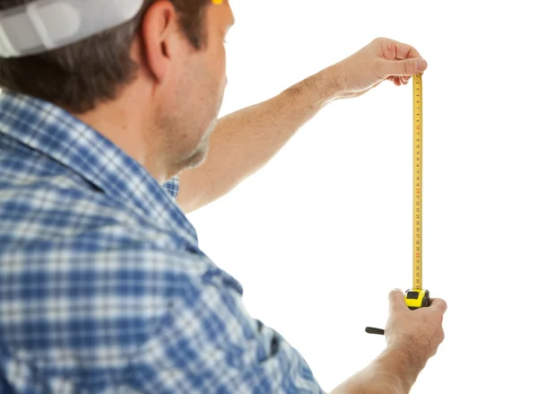 Dimensões de medição do trabalhador confiante — Fotografia de Stock