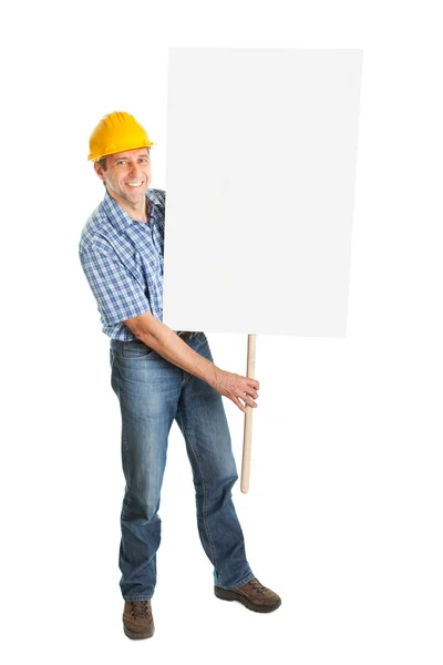 Confident worker presenting empty board — Stock Photo, Image