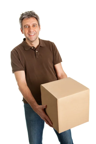 Παράδοση άνθρωπος εκμετάλλευση κουτί συσκευασίας — Φωτογραφία Αρχείου