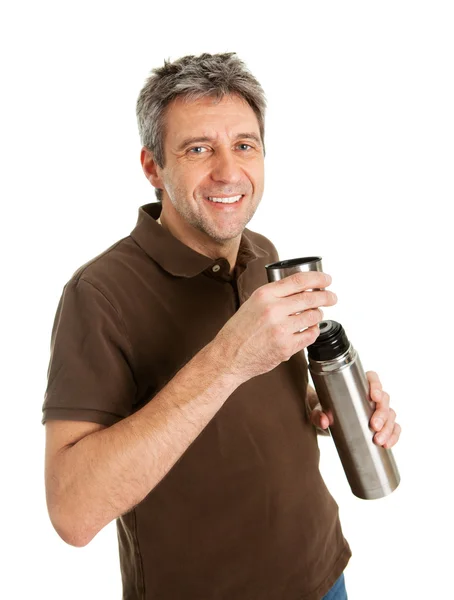 Portret van senior man drinken koffie/thee — Stockfoto