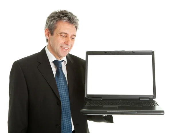 Hombre de negocios presentando laptopn —  Fotos de Stock