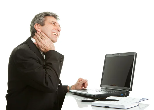 Uomini d'affari anziani con dolore al collo — Foto Stock