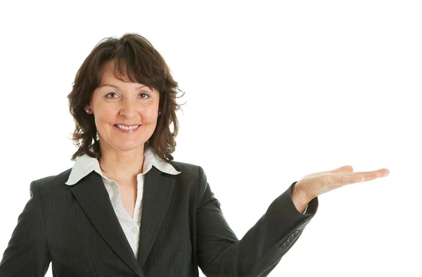 Geschäftsfrau, die ein Produkt vorstellt — Stockfoto