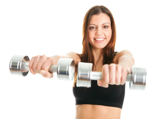 Fitness donna che esercita con dumbells — Foto Stock