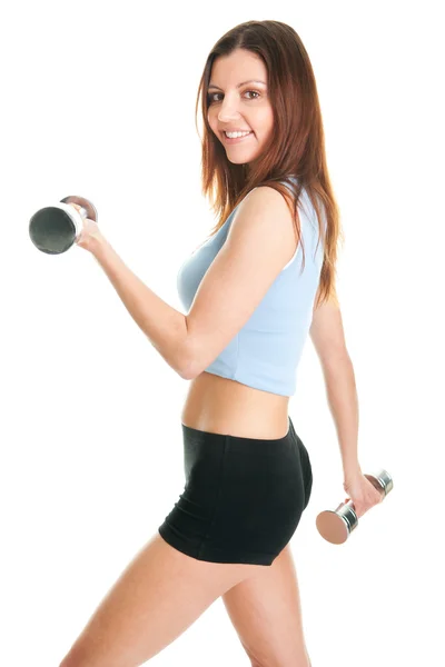Fitness woman exercising with dumpbells — Stock Photo, Image
