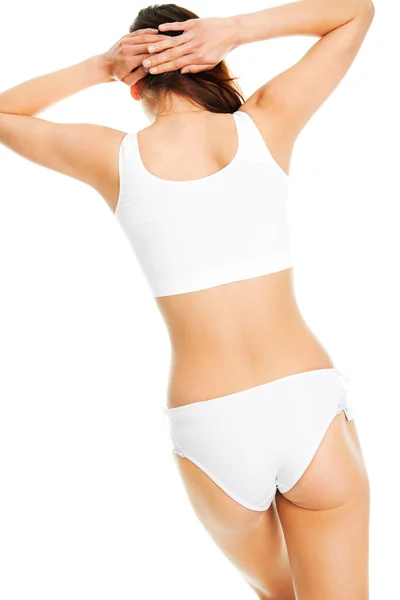 Corpo de mulher bonita em roupa interior de algodão branco — Fotografia de Stock