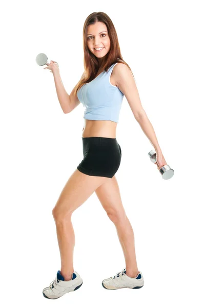 Fitness donna che esercita con dumbells — Foto Stock