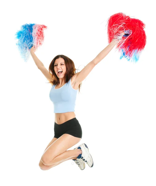 Uśmiechnięte dziewczyny cheerleaderka z pom poms — Zdjęcie stockowe