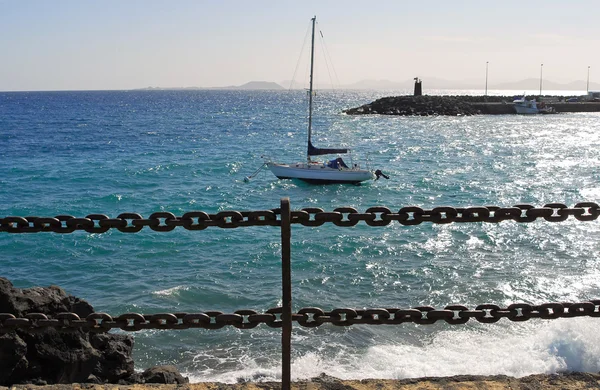 Bateau Dans Océan Bleu Sur Île Lanzarote Îles Canaries Espagne — Photo
