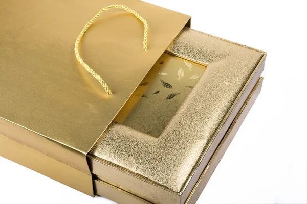 Golden box and bag — Stock Photo, Image