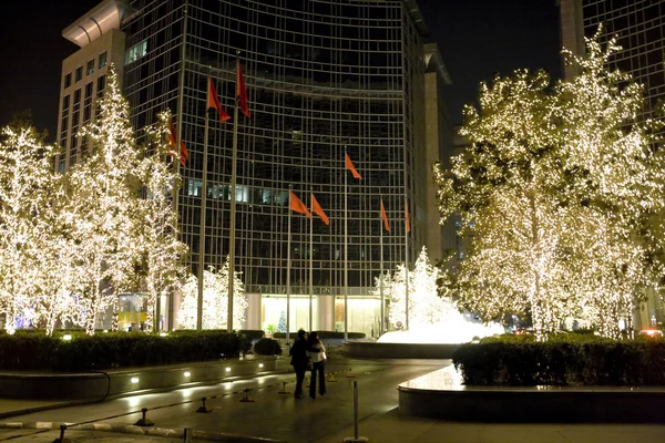 Офисное Здание Рождественские Украшения Ночью Сцены Китае — стоковое фото