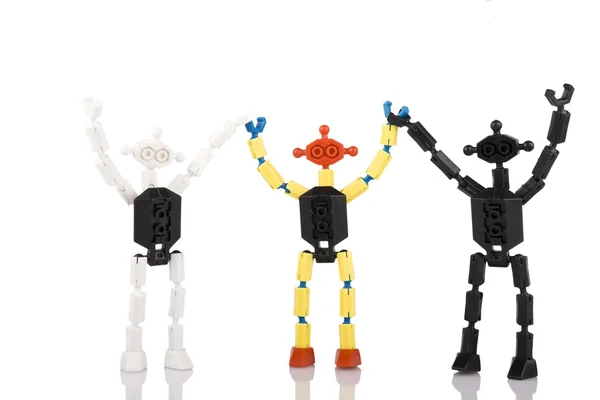 stock image Three toy bricks peoples