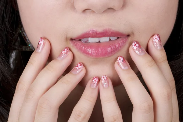 stock image Red lips and nail art