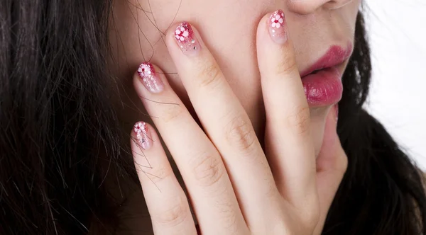 stock image Red lips and nail art