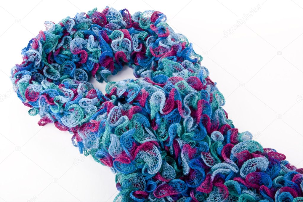 Handmade multicolor scarf on the white background