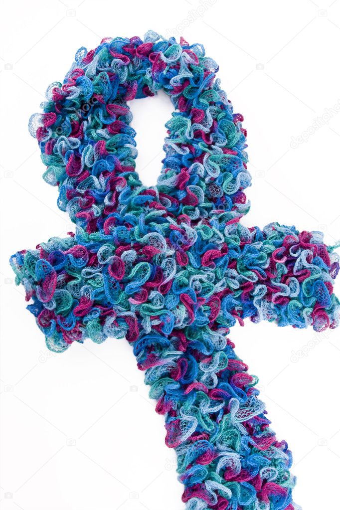 Handmade multicolor scarf on the white background