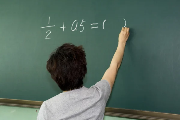 Female Teacher Writing Blackboard — Stock Photo, Image