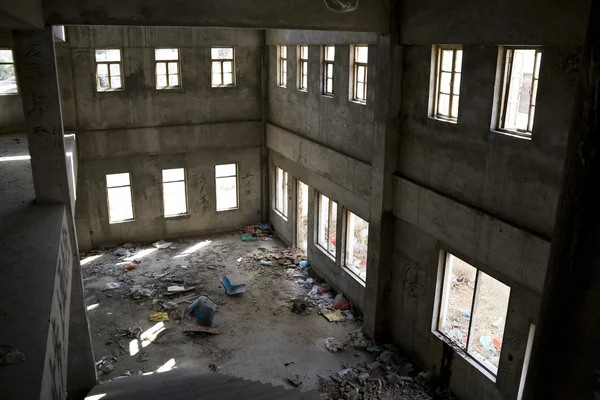 stock image Abandoned house hall with staircase.