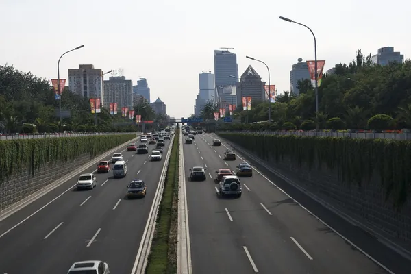 Pekings Gatan Och Hektisk Trafik Kina Royaltyfria Stockbilder