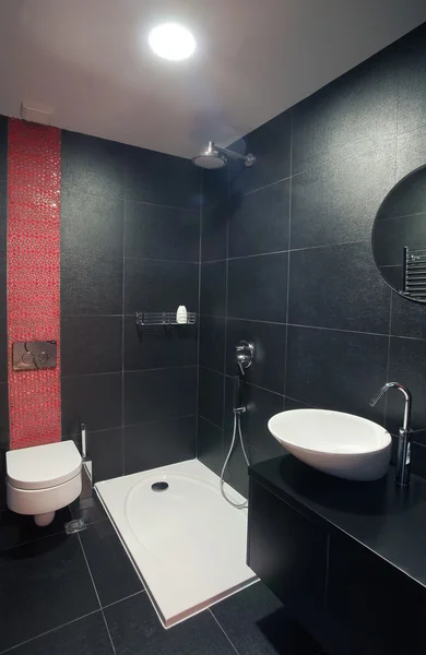 Modern Ház Fürdőszoba Interior Egyszerű Drága Bútorok — Stock Fotó
