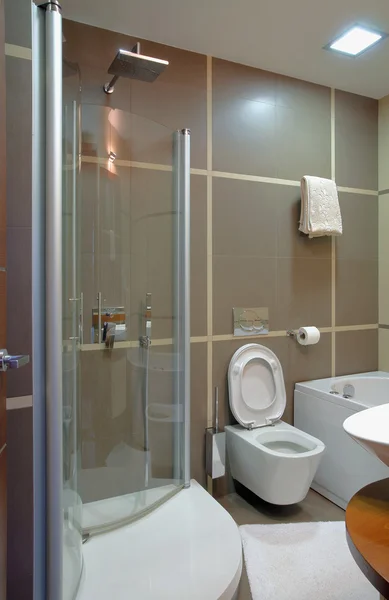 Interior Moderno Banheiro Estilo Design Mínimo Mobiliário Simples Atraente — Fotografia de Stock