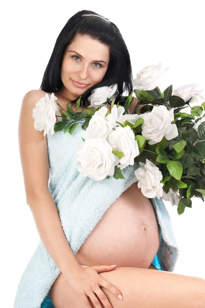Pregnant with roses — Stock Photo, Image