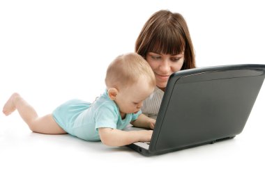 Happy family with laptop clipart