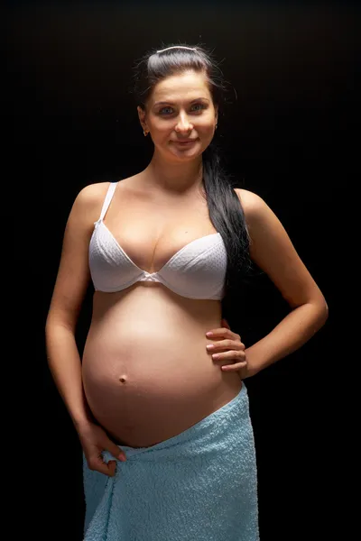 Krása Těhotné Černém Pozadí — Stock fotografie