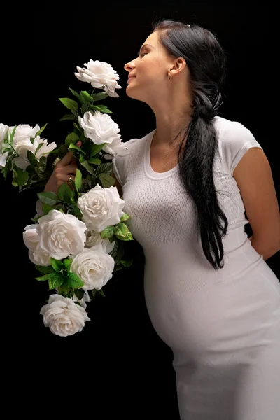 Zwanger Met Rozen Zwart — Stockfoto