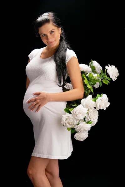 Embarazada Con Rosas Negro — Foto de Stock