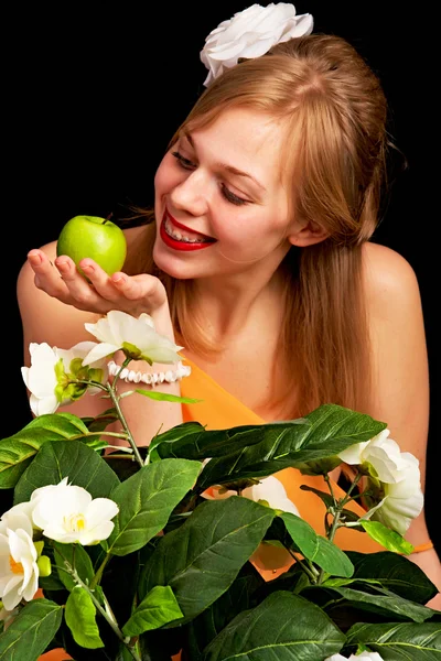 Mujer witn manzana — Foto de Stock