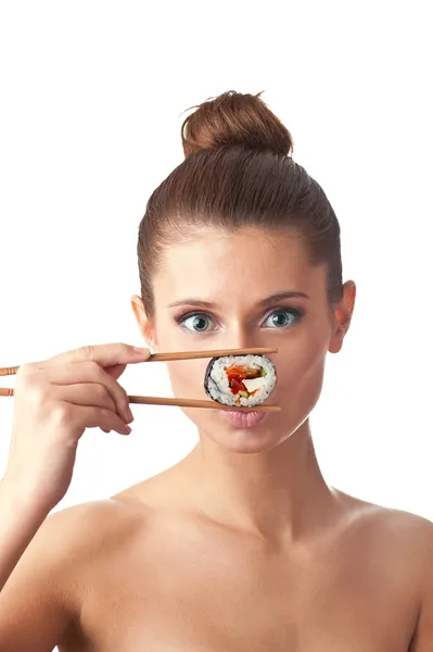Sushi dziewczyna na białym tle — Zdjęcie stockowe