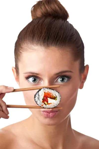 分離された寿司の女の子 — ストック写真