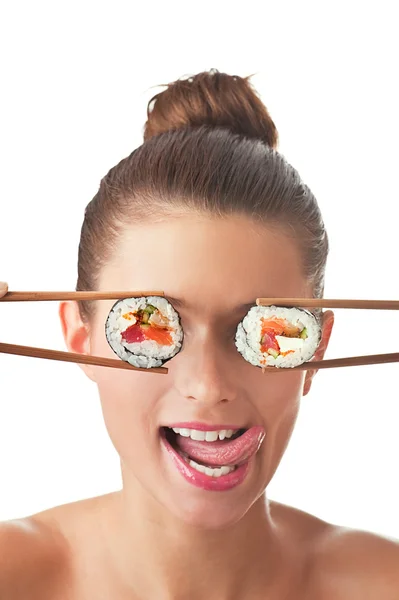 Sushi tjej isolerade — Stockfoto